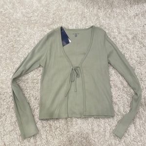 Brandy Melville, green tie long sleeve shirt.